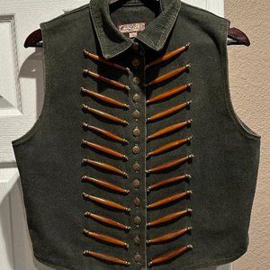 Women's Double D Ranch Wear Western Olive Green Distressed Denim Vest Size Large